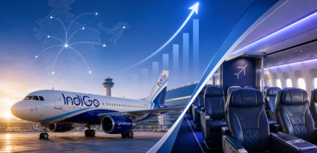 Indigo Airline aircraft flying in the sky- affordable travel air travel in India